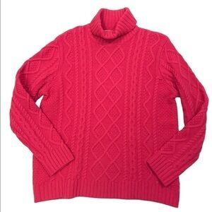 Woolovers Women’s XL Raspberry Pink Cable Fisherman Turtleneck Sweater.